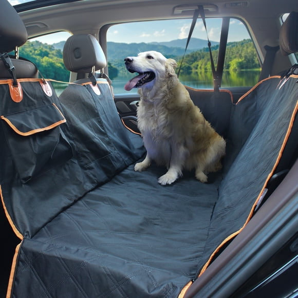 Petjoy Dog Car Seat Cover for Back Seat, Waterproof Nonslip Heavy Duty Pet Hammock with Mesh Window and Side Flaps, Backseat Protector for Car SUV Truck