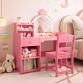 thumbnail image 2 of Zzistar Kids Vanity with Lighted Mirror, 2 in 1 Princess Vanity Set Toddler Vanity Table & Chair Set with Open Bookshelf, Storage Cabinet & Shelves for Little Girls, 2 of 6
