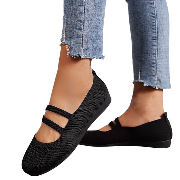 Dakaela Ballet Flats for Women Round Toe Mary Jane Shoes Comfortable Dressy Work Slip on Loafers Black 9