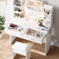 thumbnail image 3 of AKDSteel Vanity Desk with Lights – Makeup Vanity Set with Tri-Mode LED Mirror, Charging Station, 6 Shelves, 2 Drawers & Cushion Stool, Dimmable for Bedroom, 3 of 7