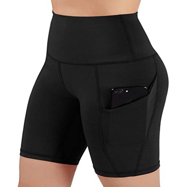 Women High Waist Running Short Tummy Control Shorts Polyester Black XL
