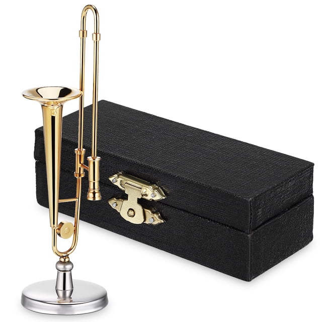 Miniature Trombone Instrument de Musique Miniature en Cuivre Décoration de Bureau Accessoire de Maison de Poupée