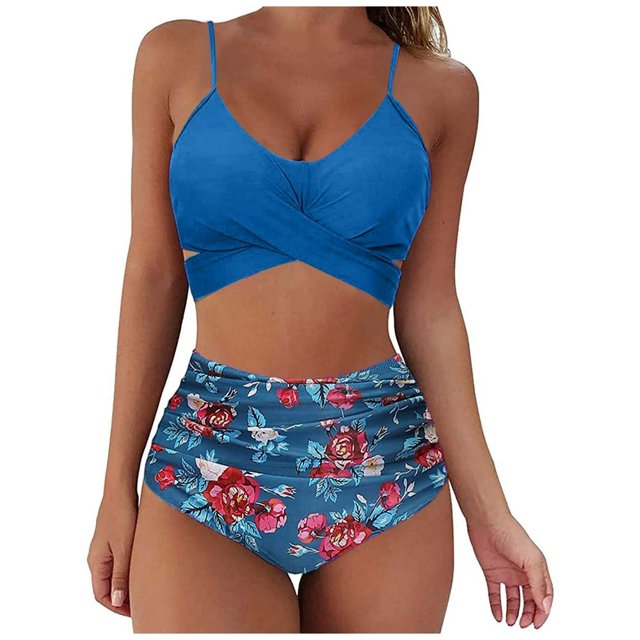Womens Two Piece Swimsuits Push Up High Waisted Bathing Suit Tummy Control Spaghetti Strap Bikini Sets