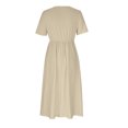 thumbnail image 4 of Ovzne Robes pour Femmes 2025 Robe pour Femme Robe Décontractée et Tendance pour Femme Couleur Unie à Manches Courtes Col en V Taille à Nouer Robe avec Poches Robe de Vacances à Manches Courtes Liquidation, 4 of 7