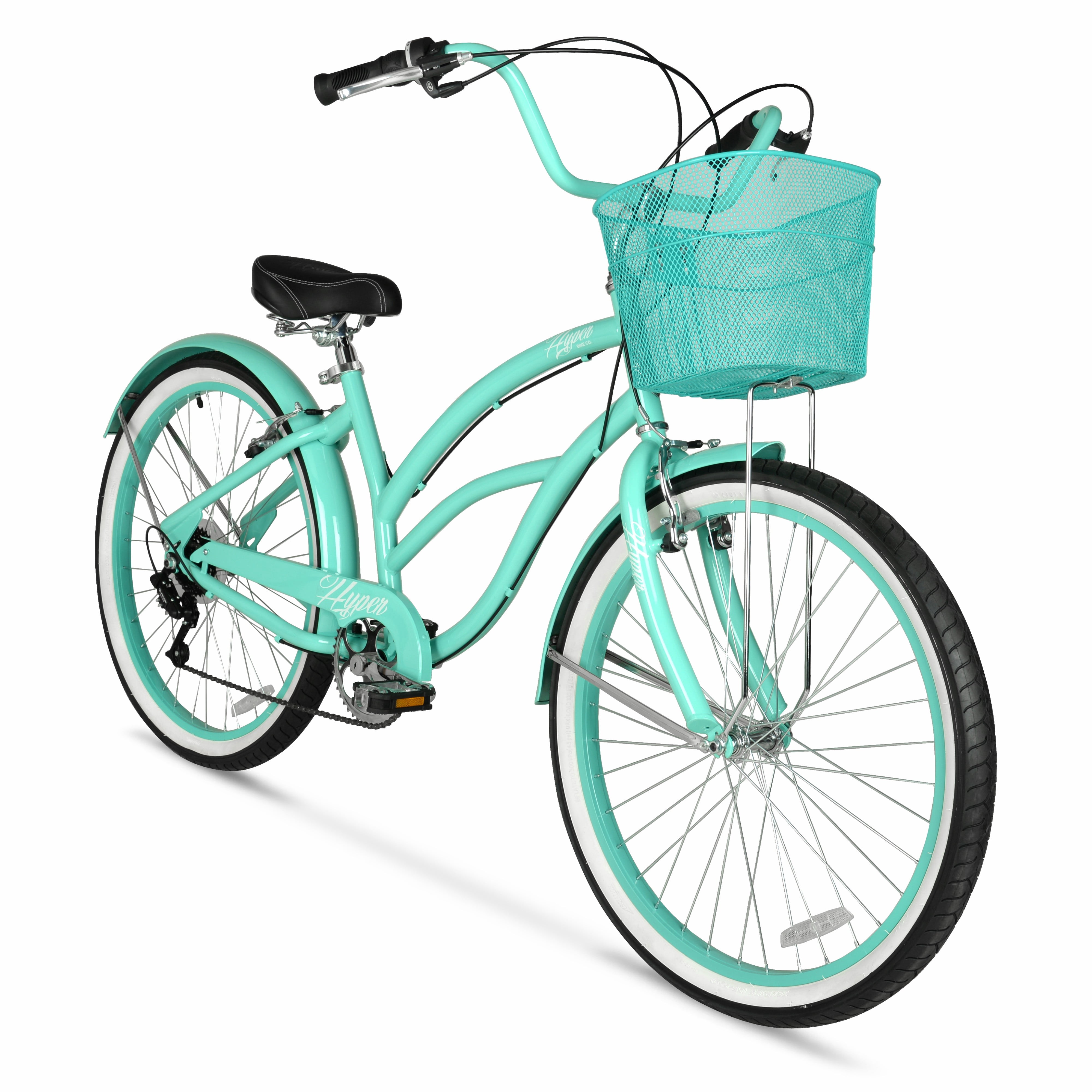 Hyper Bicycles 26” Commute Bike with Basket, Adults 13+ Years, Neon Teal
