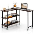 thumbnail image 1 of Costway 360° Rotatable Sofa Side Table L-shaped Laptop Desk Snack Table withShelf Patented Walnut, 1 of 10