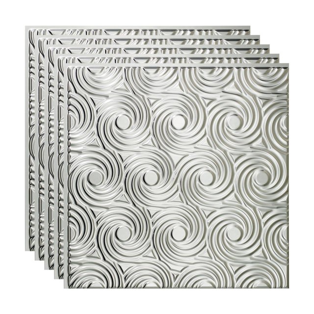 Fasade 2ft Ceiling Panel, 5 Pack, Brushed Aluminum Finish, Glue Up Installation