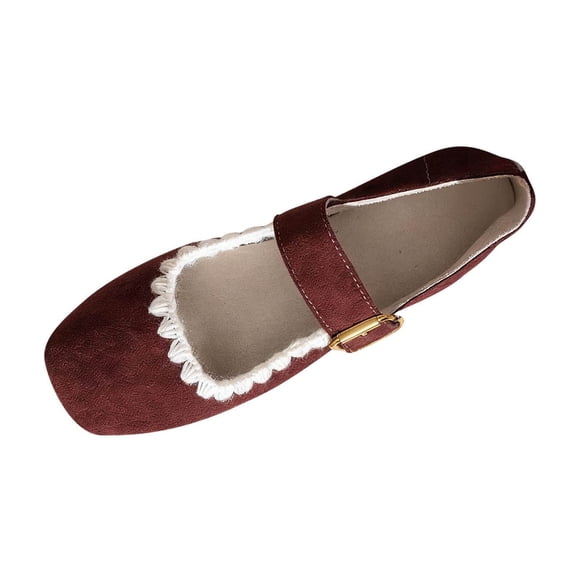 Xfvqtps Womens Mary Jane Strap Suede Flats Comfortable Casual Shoes for Summer and Fall Wine