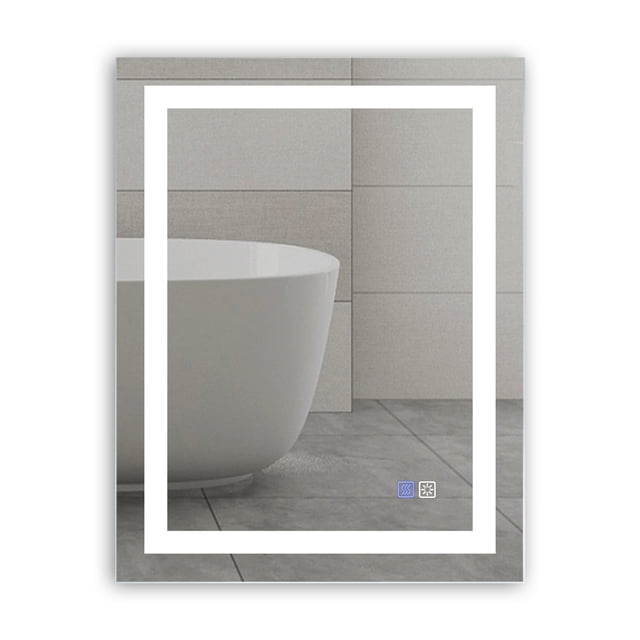 LED Bathroom Mirror with Lights, 28 x 36 Inch Front Lighted Vanity Mirror, Wall Mounted Anti-Fog Memory Brightness Dimmable LED Makeup Mirror,IP44, Waterproof,with Touch Switch(Horizontal/Vertical)