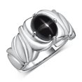 thumbnail image 3 of RYLOS Bagues pour Femmes Bague en Or Blanc 14K Solitaire Pierre Précieuse Ovale 9x7 mm avec Anneau Fini Satiné Mars Saphir Étoilé Noir Bijoux Taille 6, 3 of 7