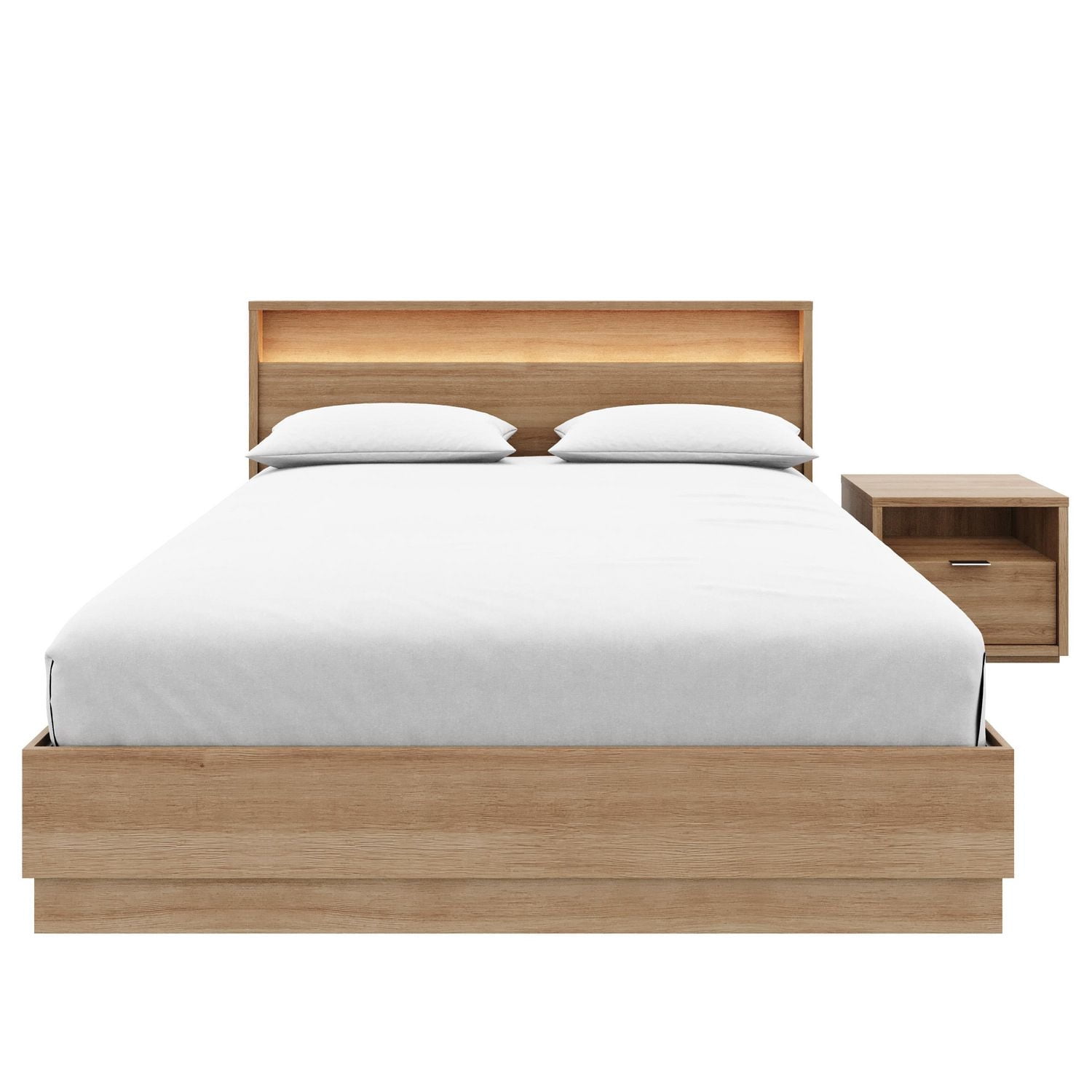 Ensemble de chambre à coucher Harlow 3 pièces avec sommier à lattes, tête de lit avec éclairage intégré et table de chevet