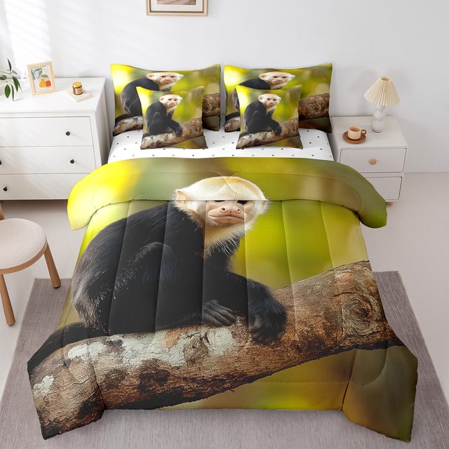 Monkey 7 Piece Comforter Set Full Bed In A Bag,Wild Animals Bedding Sets Wildlife Tree Branches Sheet Set With Comforter,Botanical Bed Set