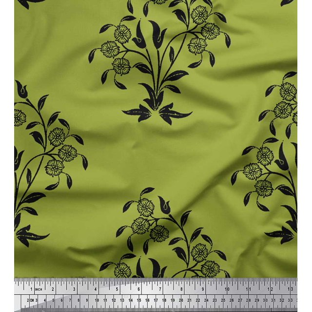 Soimoi Rayon Fabric Leaves & Floral Block Print Fabric by Yard 42 Inch Wide