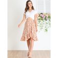thumbnail image 3 of Unique Bargains Femmes Volant Fusée Cravate Taille Haute Basse Floral Wrap Jupe, 3 of 6