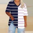 thumbnail image 2 of Plebaso Womens Plus Size V Neck T Shirts Short Sleeve Color Block Tee Summer Casual Loose Tops for Women, 2 of 4