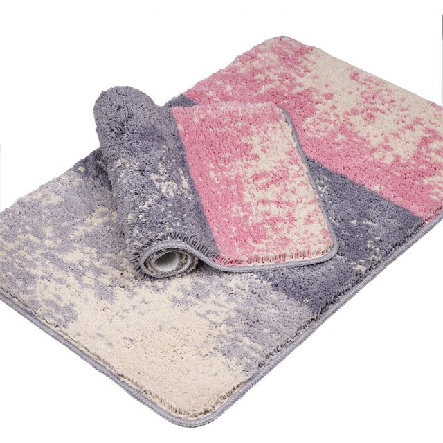 Bathroom Rug Mat Set of 2 Absorbent Machine Washable Non-Slip Bath Rugs Luxury Soft Microfiber Colorful Bath Mats for Bathroom Ki