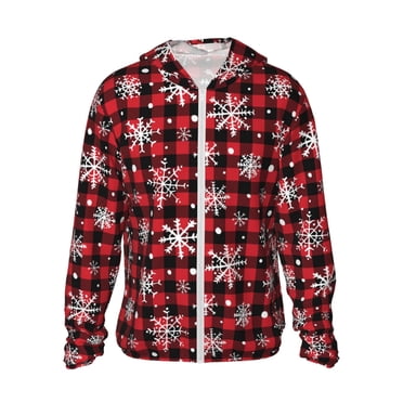 Vsdgher Buffalo Plaid Snowflakes Print Adult Hoodie Shirts Rash Guard for Men Women,Long Sleeve Sun Protection Fishing Shirts for Athletic Running Swim-Medium