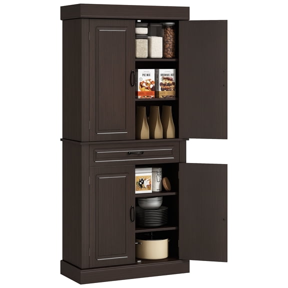 HOMCOM Garde-Manger de Cuisine Autoportant de 71 Pouces, avec 4 Portes et Armoire, Café