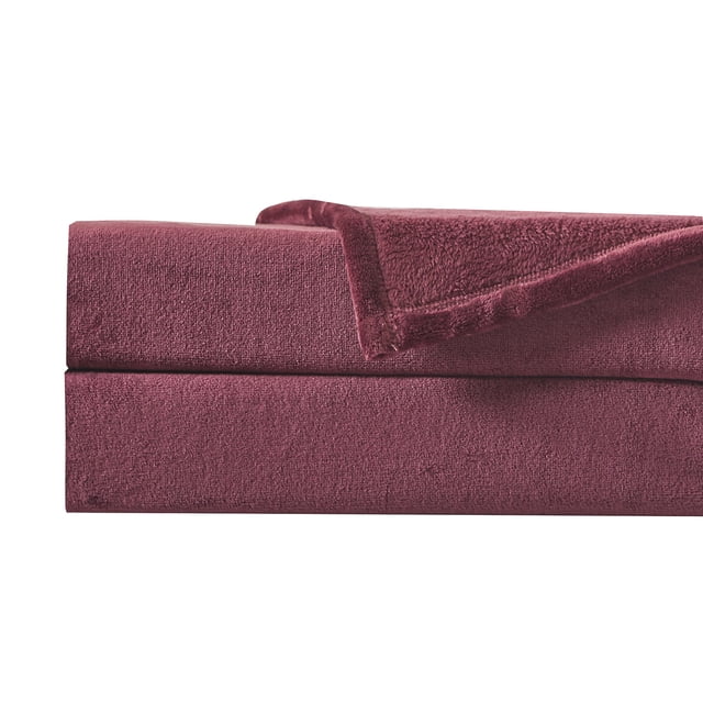 Mainstays Velvet Plush Throw,size:50X60",Solid Wine Color