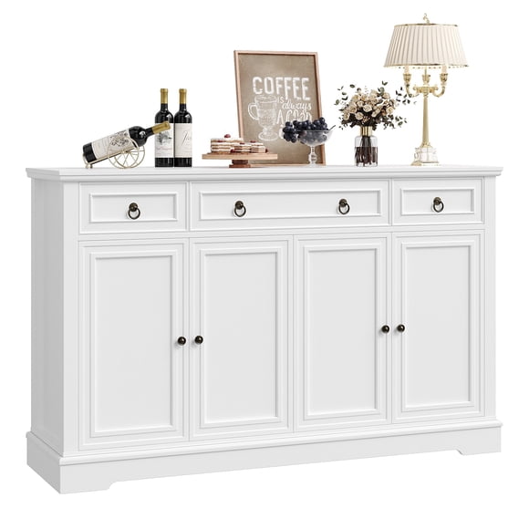 Homfa Buffet avec Tiroirs, Bahut de 53,5 Po L Armoire de Rangement avec Tablette Réglable pour Cuisine Salle à Manger, Blanc