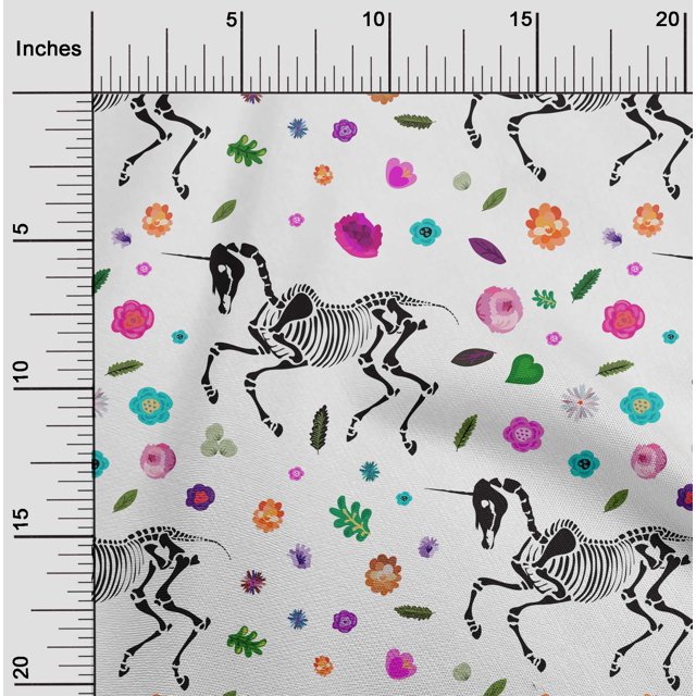 oneOone Polyester Lycra Off White Fabric Skull Craft Projects Decor Fabric Printed By The Yard 56 Inch Wide