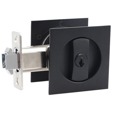 Pocket Door Lock Black Door Hardware Anti-Theft Lock Contemporary Privacy Square Door Lock Sliding Door Lock with Keys