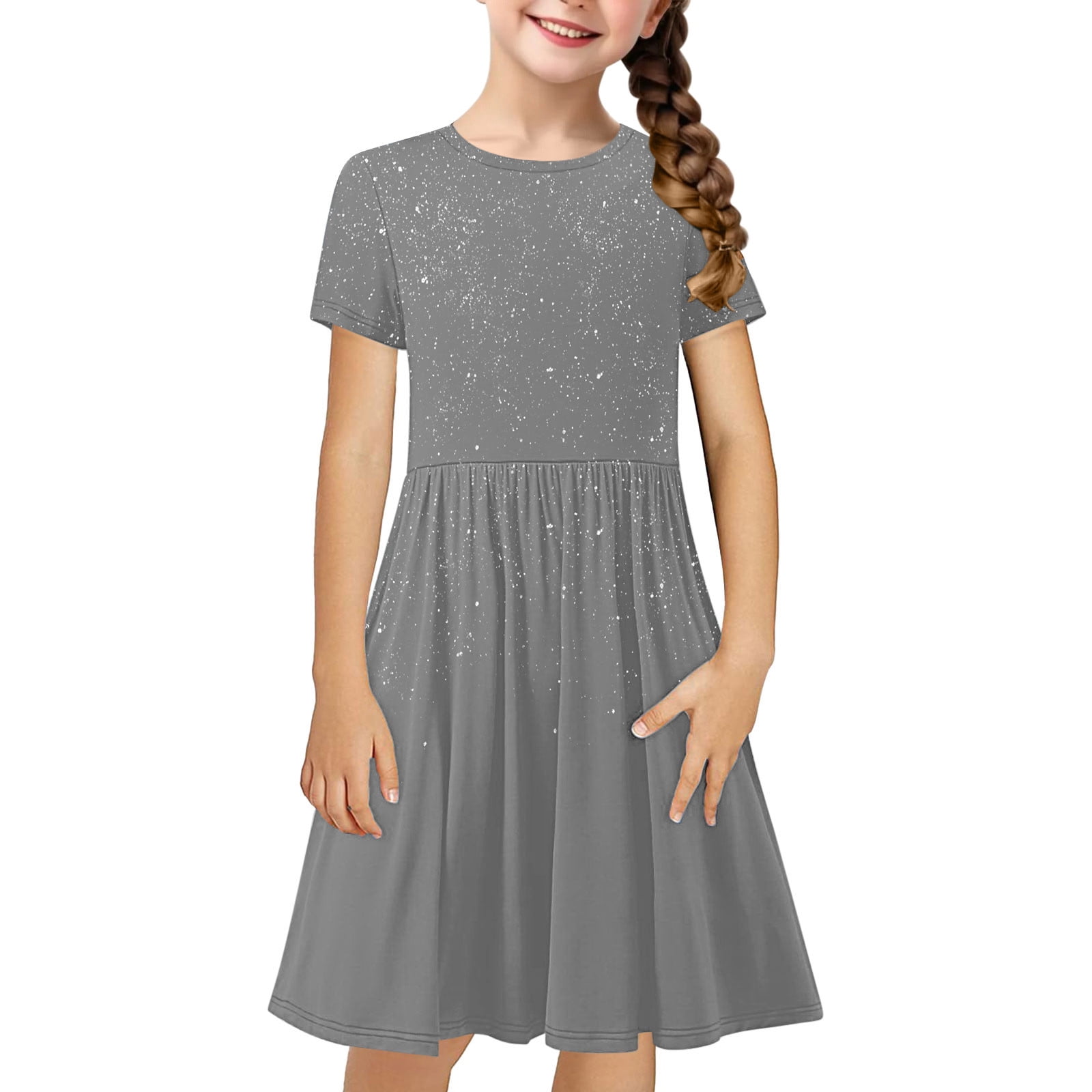 Rbaofujie Robes à Manches Courtes pour Petites Filles Pâques Été Coton Décontracté Patineuse Évasée Tournoyante Robe d'Été