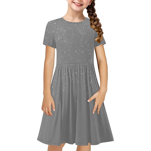 Rbaofujie Robe T-Shirt d'Été Douce à Manches Courtes pour Petites Filles, Robe Décontractée à Motif