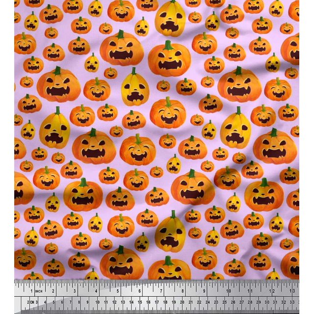 Soimoi Moss Georgette Fabric Pumpkin Halloween Print Sewing Fabric Yard 42 Inch Wide