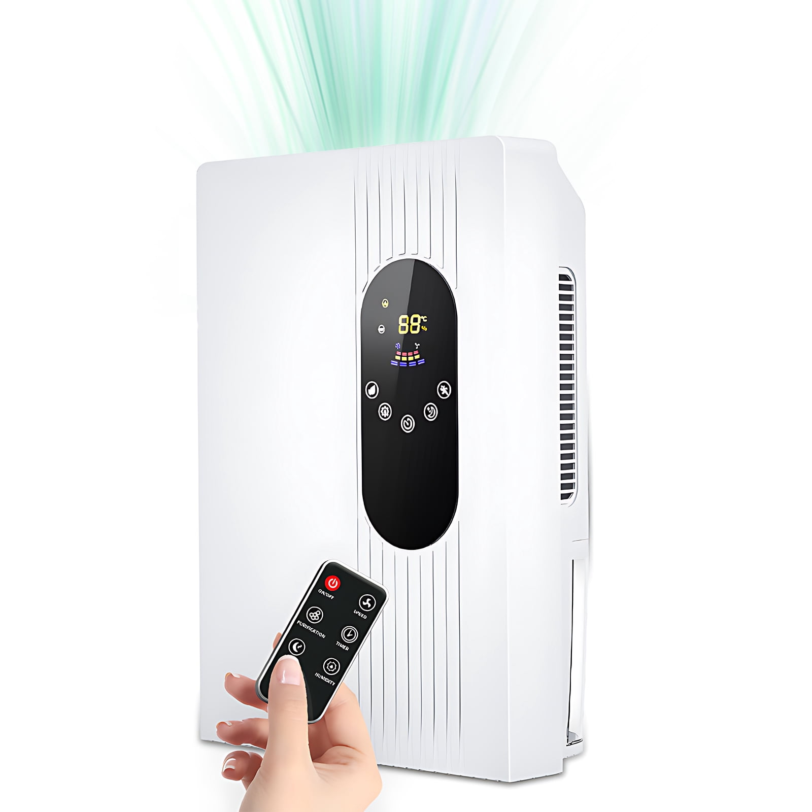 Graflsoa 2-in-1 Smart Dehumidifier with Air Purifier, 2.2L Capacity, LCD Touch Screen, 24H Timer, Sleep Mode, Auto Shut Off, Remote Control, Ideal for 30㎡ Spaces, White, US Plug