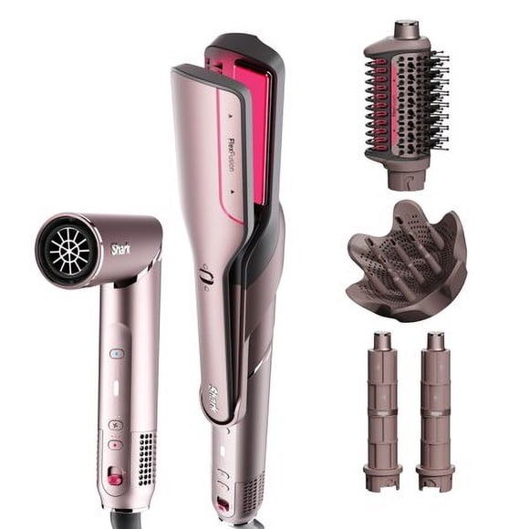 Shark Flexfusion Hair Straightener & Powerful Hair Dryer With Diffuser Fusion Hair Brush Ceramic Air Styler With Auto-Wrap Hair Curlers Ceramic Plates Cosmic Blush Hd642S