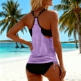 thumbnail image 4 of Moxiu Women's Two Piece Tankini Bathing Suits T-Back Top Ruched Padded Modest Swim Shorts Summer Basic Swimwear Purple,XXL, 4 of 5