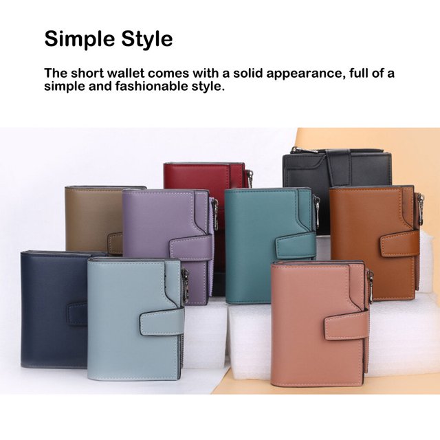 serony Fashion Women Wallets Solid Color PU Short Design Card Holder Zipper Hasp Purse Simple Style Handbag Coin Keys Bag Gray green