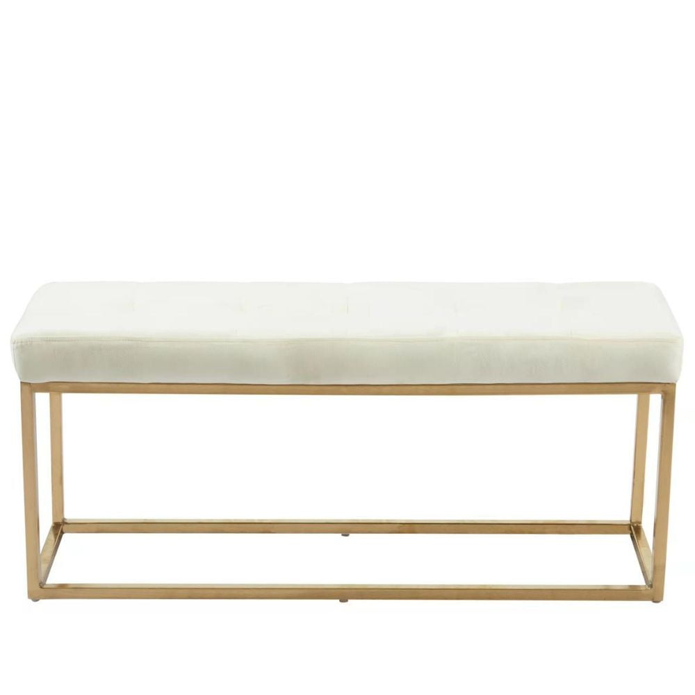 Heavenly Collection Beige Velvet Bench, Velvet Bench with Gold Stainless Steel, Stainless Steel Bench, Polished Bench, Velvet Bench, Gold Bench, Entryway Bench