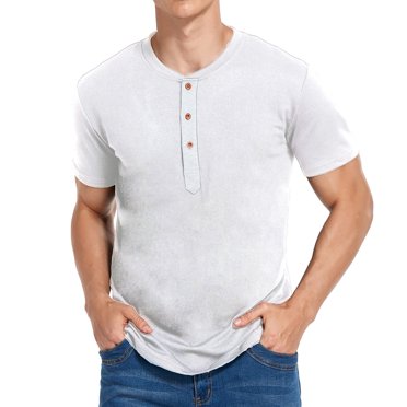 cfhntfmh T-Shirts à Manches Courtes pour Hommes Col Rond Boutons Confort Respirant Léger Hauts de Sport