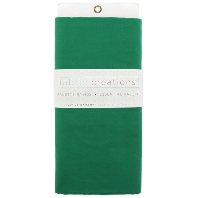 Fabric Creations 100% Cotton Solid Pre-Cut Fabric in green, folded with a white label showing brand and size 42 by 72 inches (1.1 by 1.8 meters), ideal for quilting, sewing, and craft projects, also suitable for patchwork and fabric backing.