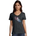 thumbnail image 1 of Hanes T-Shirt à Manches Courtes Col en V pour Femmes, TG, Rétro USANavy PE Chiné, 1 of 1
