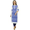 thumbnail image 1 of Phagun Kurta Droit de Designer Bleu pour Femme, Manches 3/4, Kurti Décontractée Imprimée-10, 1 of 1