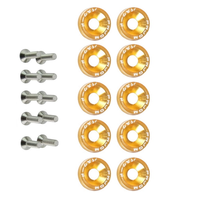 Youkk Ensemble de 10 Rondelles de Vis de Voiture, Boulons Décoratifs, Kit de Rondelles pour Pièces de Rechange Automobile, Or