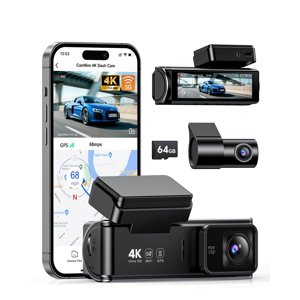 4K Dash Cam arrière avant:Caméra double Dash pour voiture, Wi-Fi 5GHz/2.4GHZ GPS Dashcam avec enregistrement de boucle 24H Surveillance du stationnement Vision nocturne G-Sensor 170&deg;