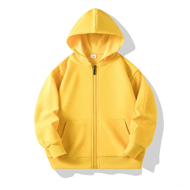 Milgrthf Unisexe Garçons Filles Chandails d'Automne Sport Décontracté Manches Longues Fermeture Éclair Complète Mignon Col Ras du Cou Basique Couleur Unie Chandails à Capuchon Chandail avec Poche Jaune 7-8 Ans
