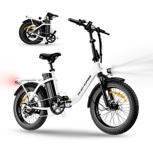 WINDHORSE Vélo électrique pliant pour adultes, 983W Moteur de pointe 20 mph, 70miles 48V 15.6Ah Batterie amovible, 20" Gros pneu E-Bike avec rack arrière, blanc