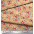 thumbnail image 2 of Soimoi Tissu Popeline de Coton Feuilles & Roses Imprimés Floraux au Mètre 56 Pouces de Large, 2 of 3
