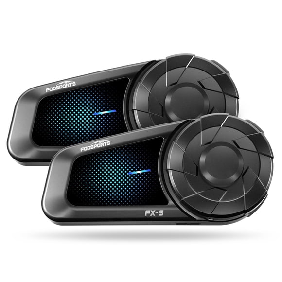 Fodsports FX-S Motorcycle Bluetooth Headset V5.4, 2-Way Helmet Intercom Communication System with IP67 Waterproof, CVC Noise Cancellation, Hands-Free Music/Call, 2 Type Mics, Black, 2 Pack
