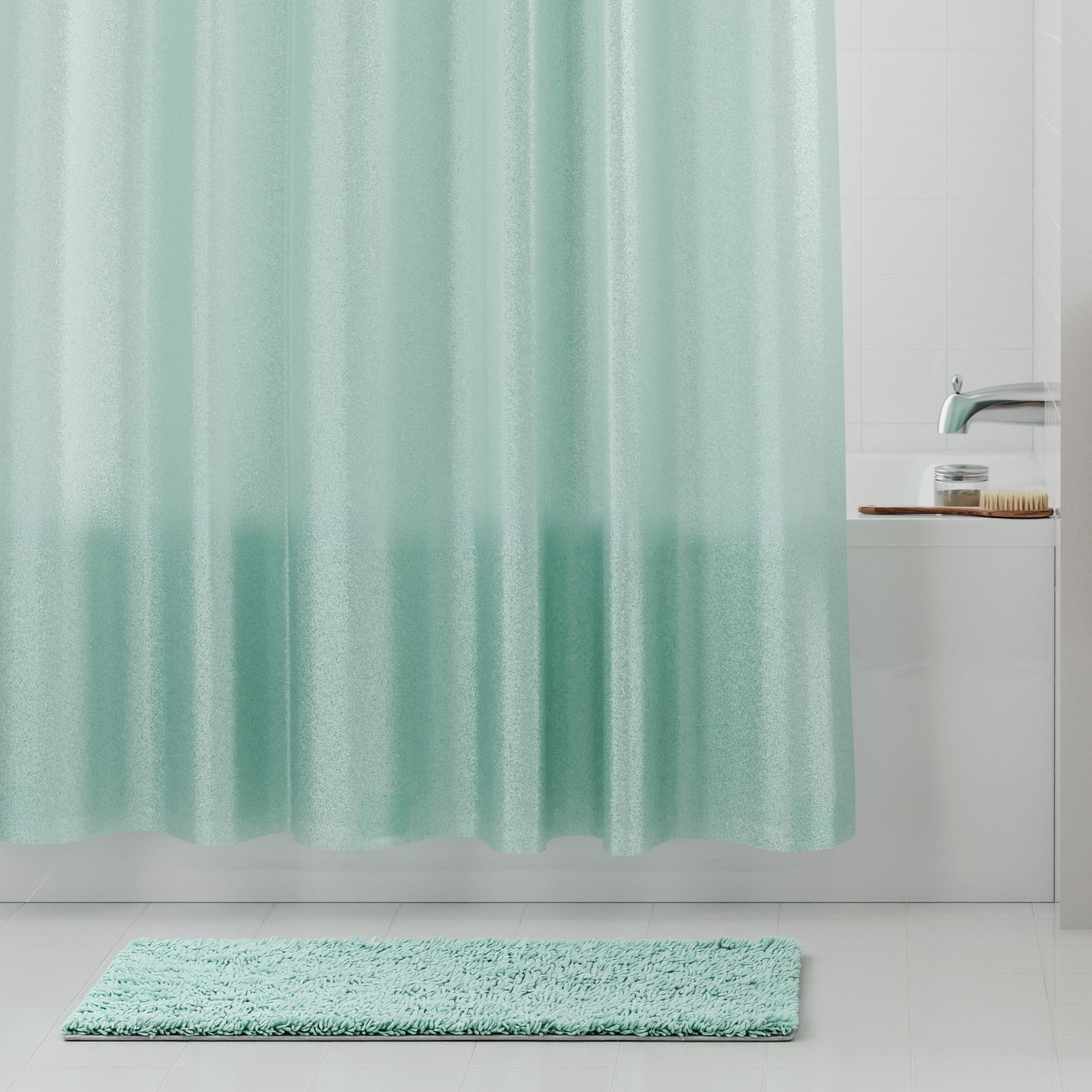 Rideau de douche imperméable en PEVA Sparkle Mainstays, fait de PEVA recyclé, 178 x 183 cm, bleu aqua
