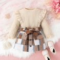 thumbnail image 2 of MEZZALL Toddler Girl Fall Winter Clothes Solid Color Long Sleeve Ribbed T-Shirt Knit Tops Plaid Button Mini Skirts Set Outfits, 2-3 Years, 2 of 7