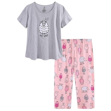 Kcodviy Ensemble de Pyjama pour Femme Court Chemise de Nuit à Boutons pour Femmes Haut à Manches Courtes Pantalon Capri Robes de Pyjama Tenue de Nuit Grande Taille