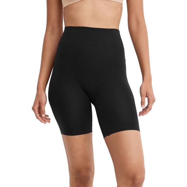 Ultralight Smoothing Slipshort 1-Pack centered, front-facing view of a seamfree mid-thigh slipshort in smooth microfiber with long-leg silhouette, knit-in gusset and elastic waist; Waist 84% nylon/16% spandex, Body 92% nylon/8% spandex, Gusset 66% nylon/28% cotton/6% spandex. Moisture-wicking, no-chafe breathable design for compression-free coverage, often used as a lightweight liner for active or travel days.