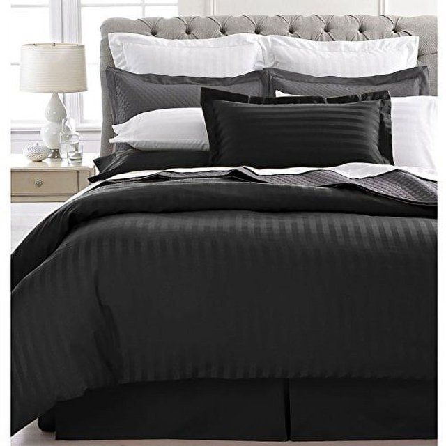 Ensemble de Couette Rayée Ultra Douce 1800 Series 3 Mcx (Grand Lit/Grand, Noir)