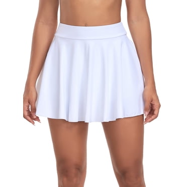 RELLECIGA Jupes Taille Haute pour Femmes avec Poches Entraînement Extensible Tennis Aguichant Plissées Mini Jupes Entraînement Noir Yoga Sport Jupes-Short
